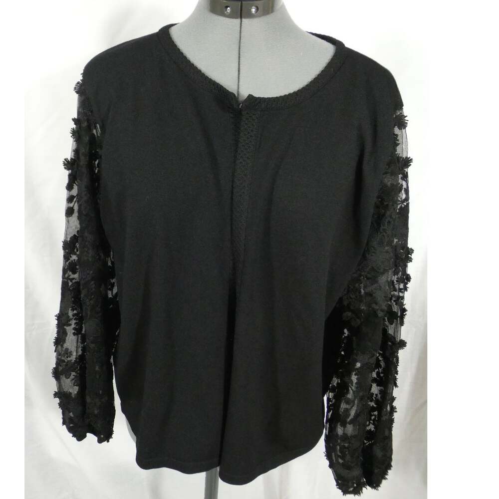 Sioni Milano Black Cardigan Clasp Sheer Sleeves Velvet Flowers Soft Luxury
